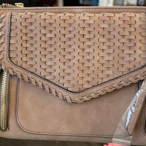 Elegant Tan Woven Women's Crossbody Purse
